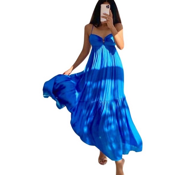 Zara Dresses & Skirts - ZARA Blue Silk Maxi Dress